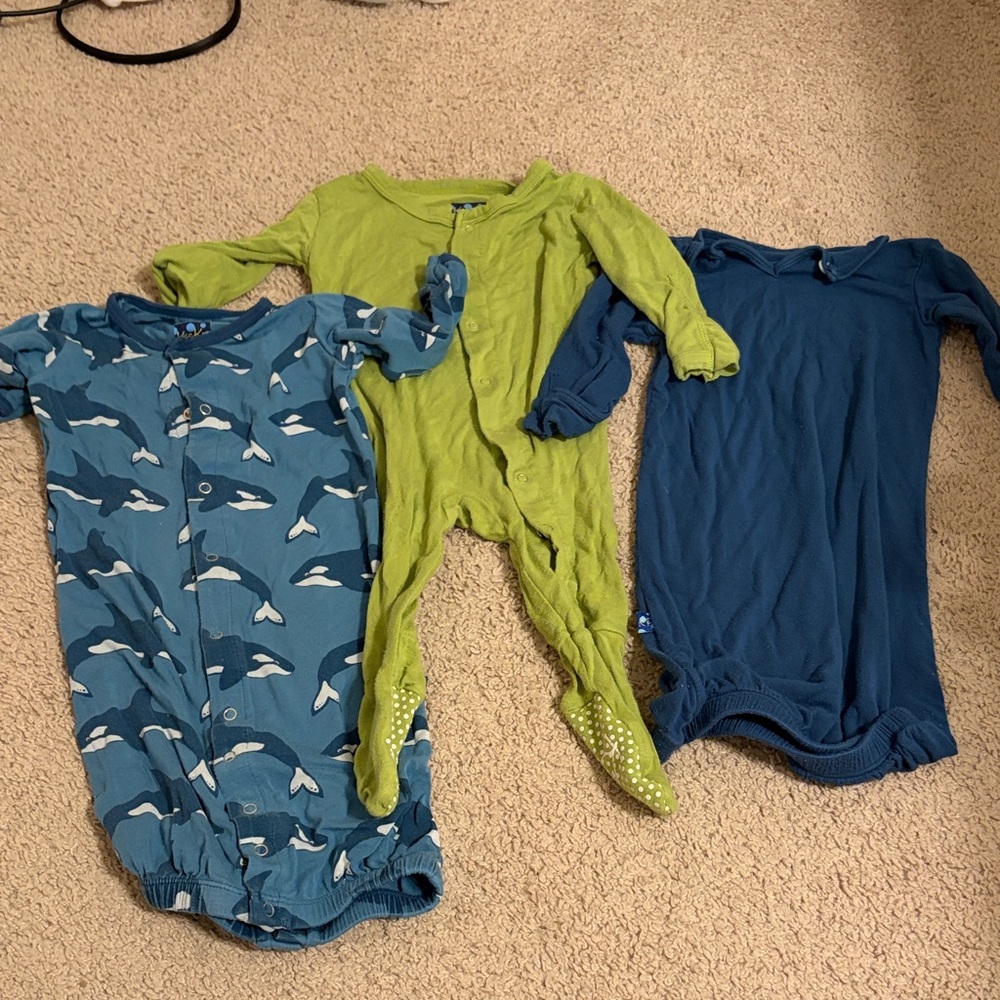Kickee Pants Blue and Green Baby Onesie Set blue are 6-8 months and green is 3-6
